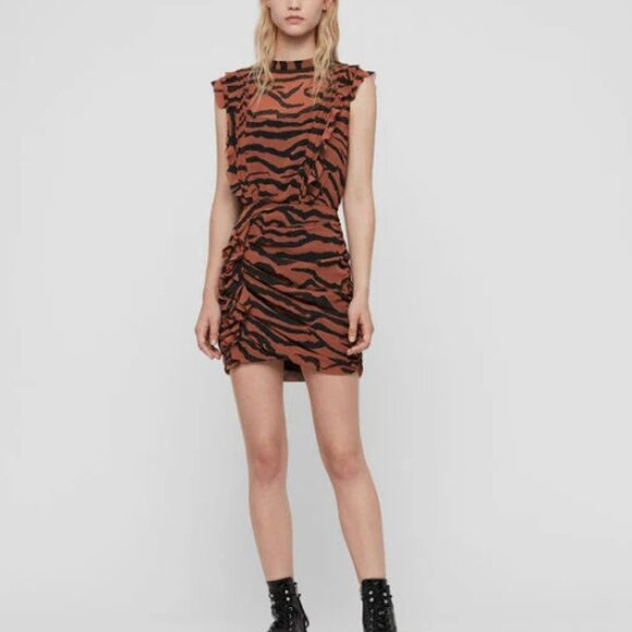 All Saints Hali Zephyr Tiger Print Mini Dress - size 4 - Picture 1 of 6